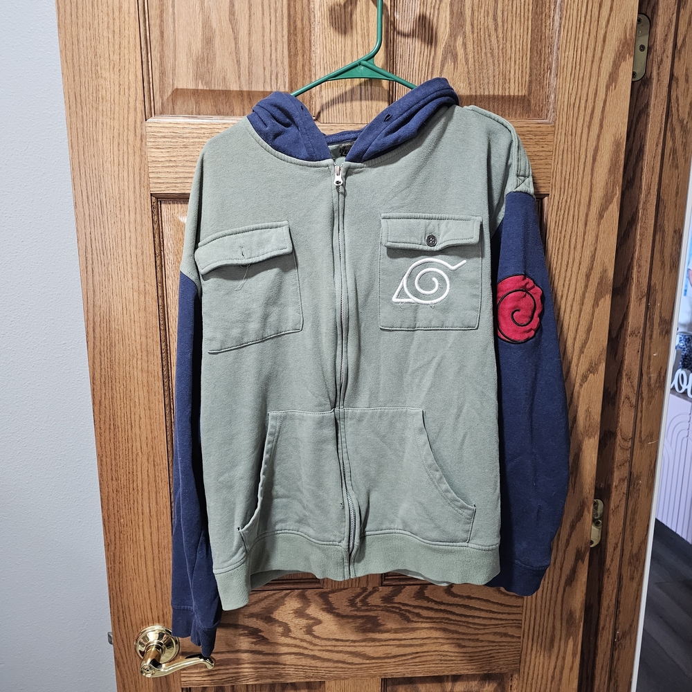Naruto Shippuden Green and Blue Full Zip Jacket With Hoodie - Men's Size XL